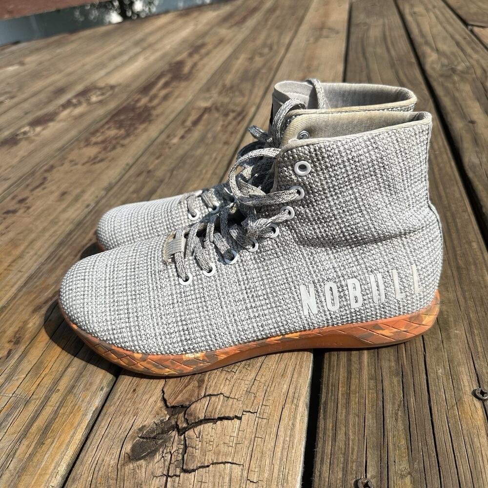 NOBULL High Top Knit Trainer Heather Gray Orange Camo Men 9 Women’s 10.5